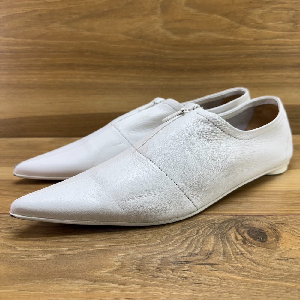 MM6 Maison Margiela Paris Zip Pointed Toe Flats 9 9.5 EU 40 White Soft Leather - Picture 2 of 10